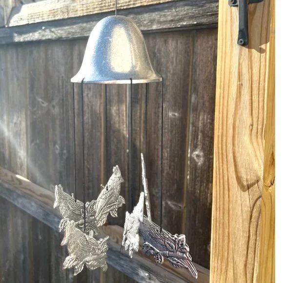 Silver Cardinal Wind Chimes with Loop for Hanging 6 Cardinals 16" Long - Picture 4 of 8